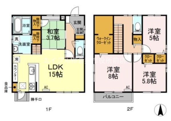 日ノ出町戸建貸家の物件間取画像